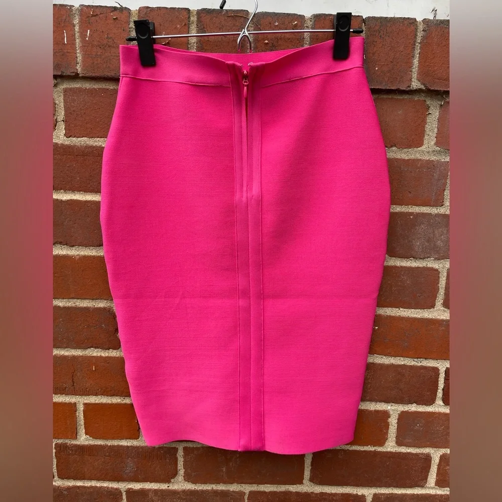 Hot Pink! Stretch Body-Con Skirt, Knee-Length - Picture 2 of 7